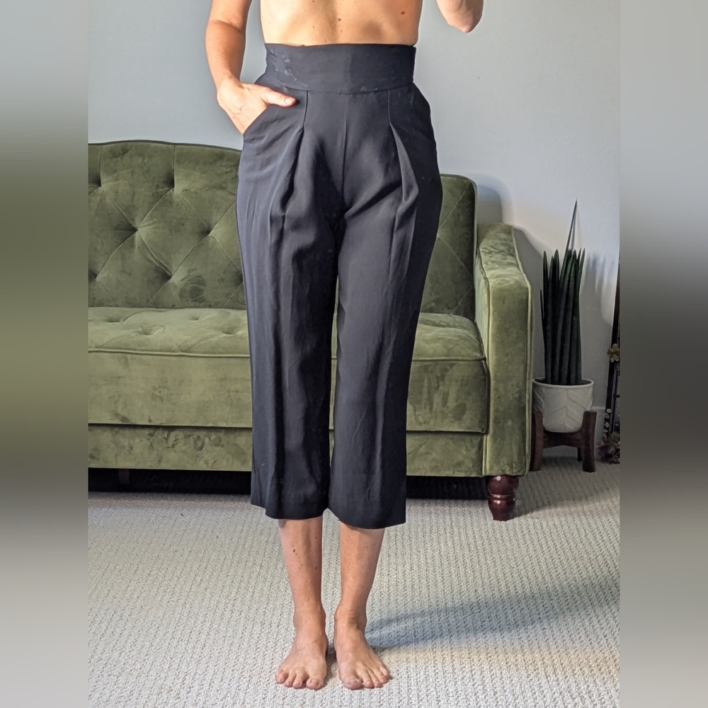 Wilfred Black Tailored Trouser Work Suit Pants Waist Tie Cropped Size 0 Women's